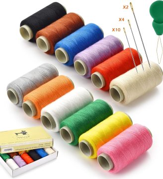 12 Color Sewing Thread Kit, Needle and Polyester Threads Small kit, with Needle Threader for Hand & Machine, DIY and Home