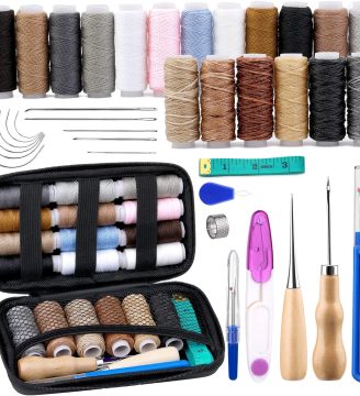 BUTUZE Upholstery Repair Kit, Leather Sewing Kit, Sewing Thread, Waxed Thread, Heavy Duty Hand Sewing Needles, Sewing Awl, Heavy Duty Sewing Kit for Car Carpet Sofa Shoe