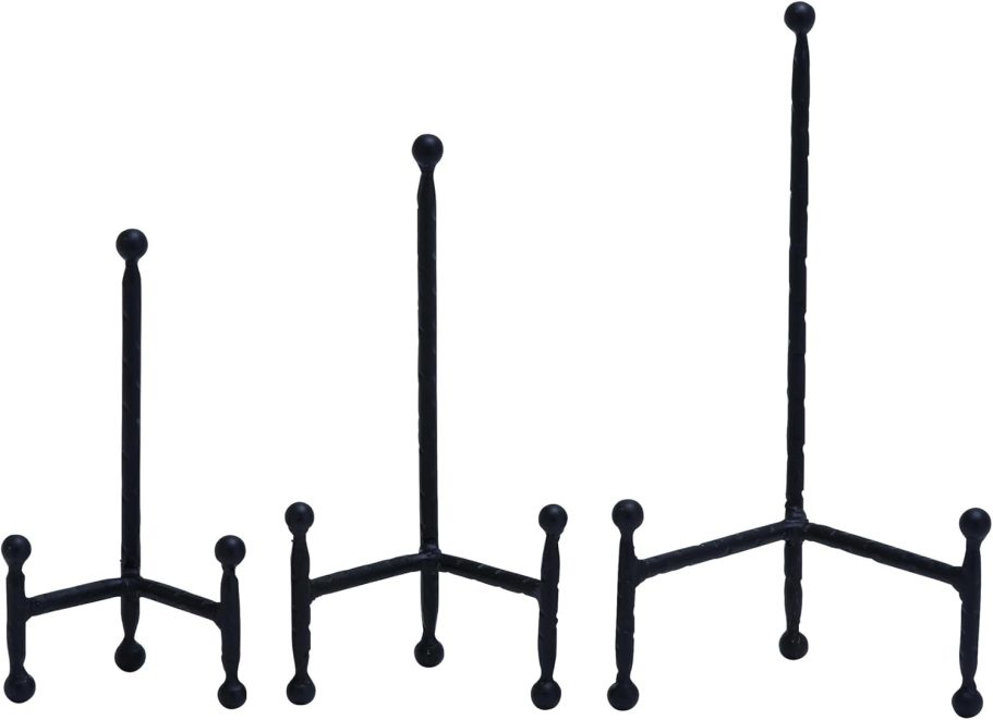 Deco 79 Metal Display Easel Tabletop Easel with Ball Details, Set of 3 Display Stand 12", 10", 8"H, Black