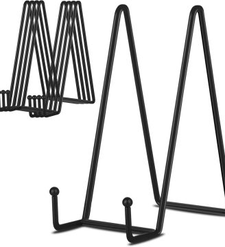 Decolore 8 Inch 5 Pack Black Metal Display Stands Plate Stand Plate Holder Display Stands for Picture, Decorative Plate, Book, Photo Easel, Artistic Work