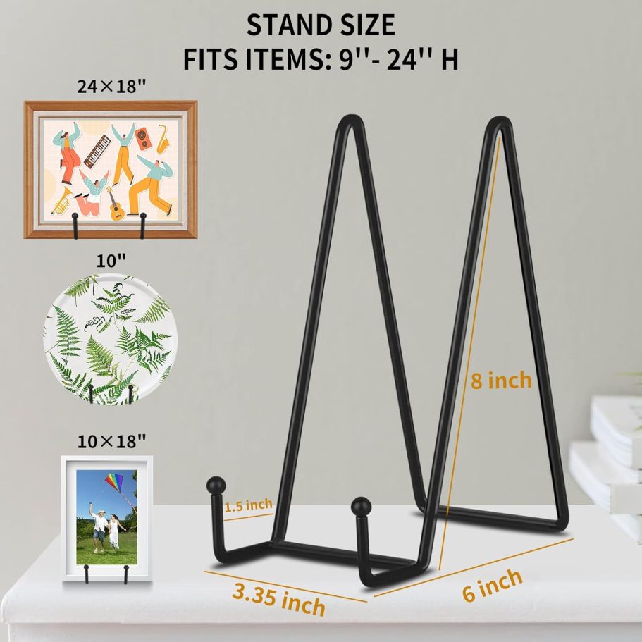Decolore 8 Inch 5 Pack Black Metal Display Stands Plate Stand Plate Holder Display Stands for Picture, Decorative Plate, Book, Photo Easel, Artistic Work - Image 2